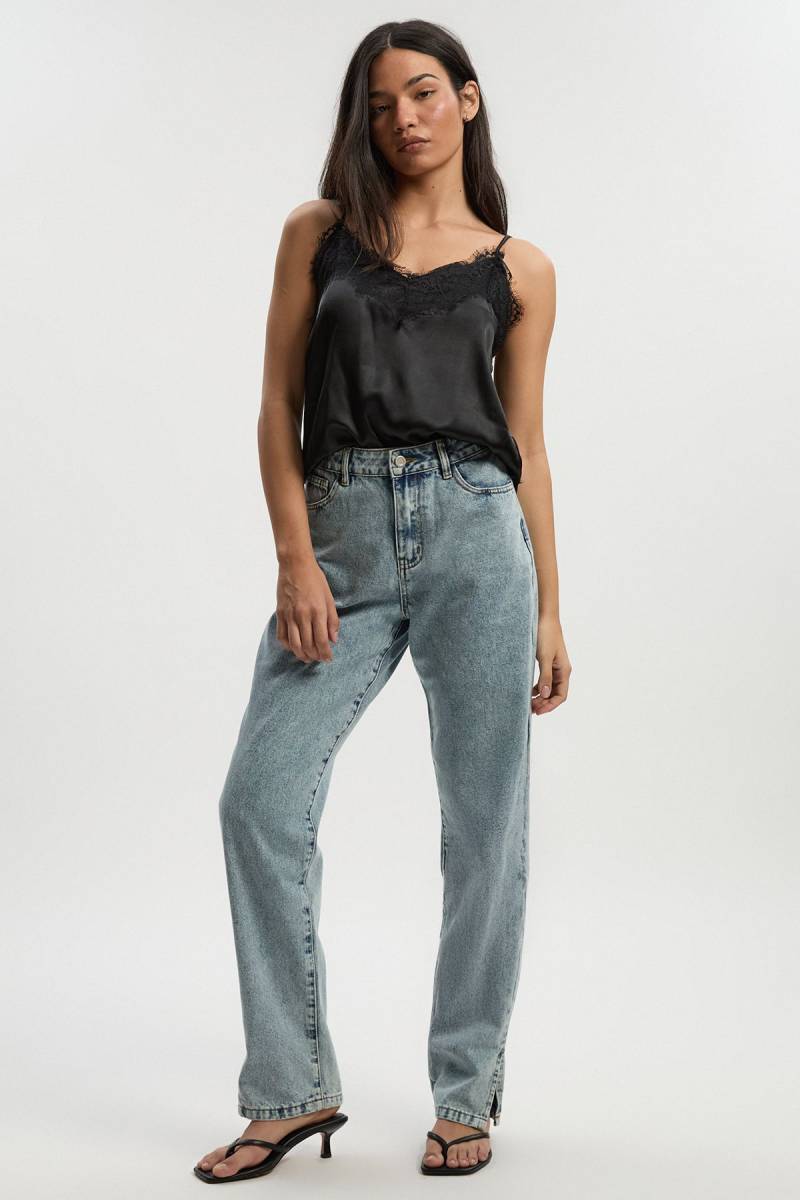 Jeans Mit Geradem Bein Und Hohem Bund Und Geteiltem Saum - Light Blue - 10/32L, Light Blue von boohoo