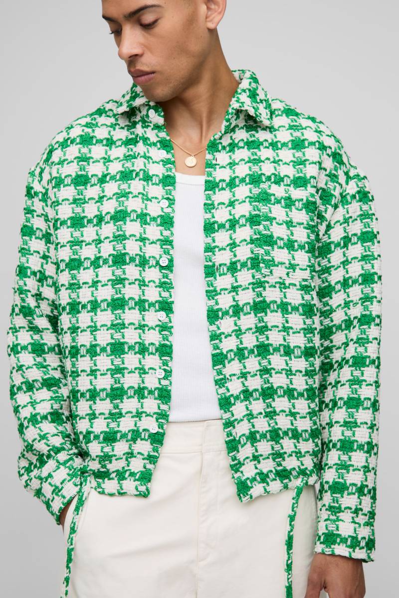 Kariertes Oversize Bouclee-Overshirt - Green - M, Green Kariertes Oversize Bouclee-Overshirt - Green - M, Green von boohoo