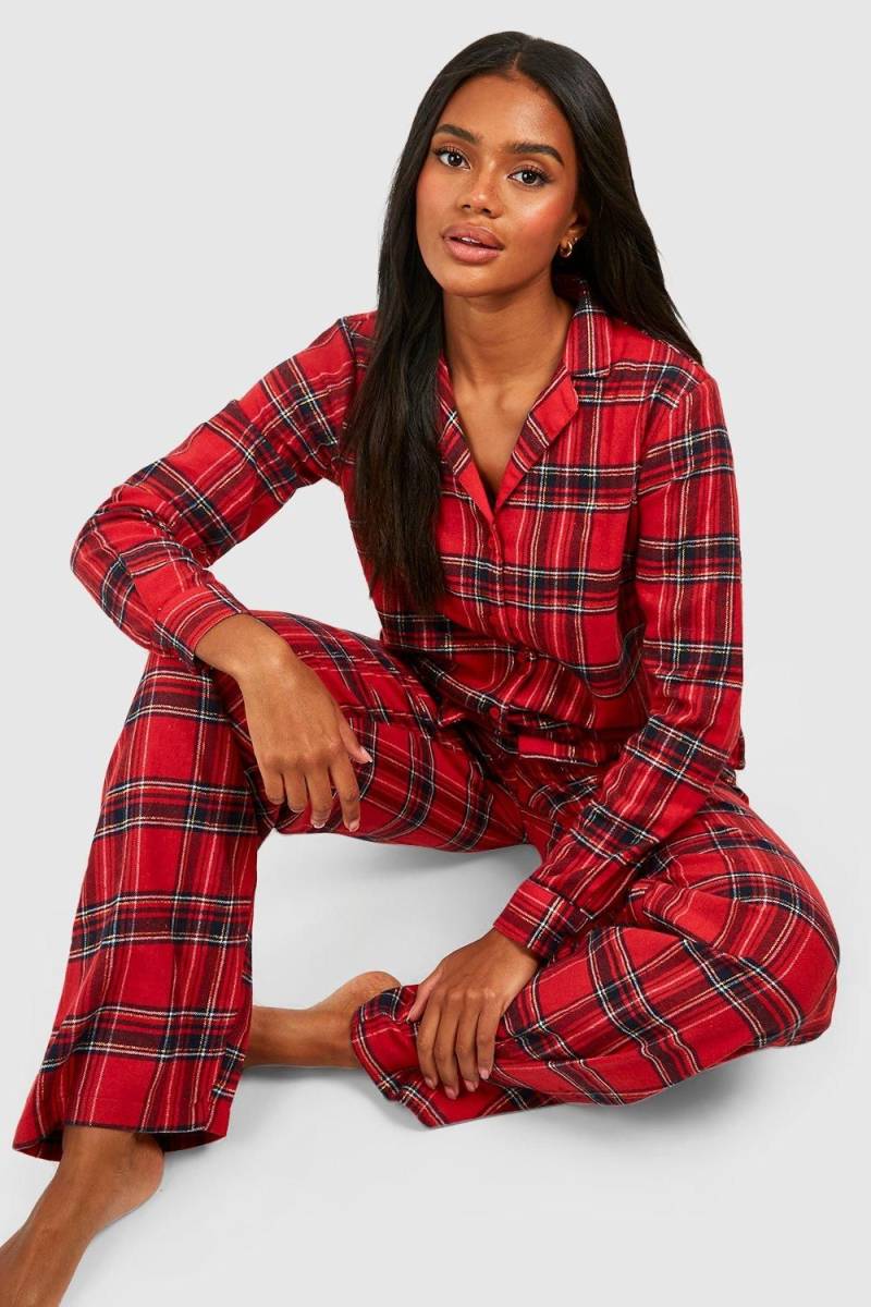 Kariertes Weihnachts Pyjama-Set Mit Knöpfen - Rot - 32, Rot von boohoo