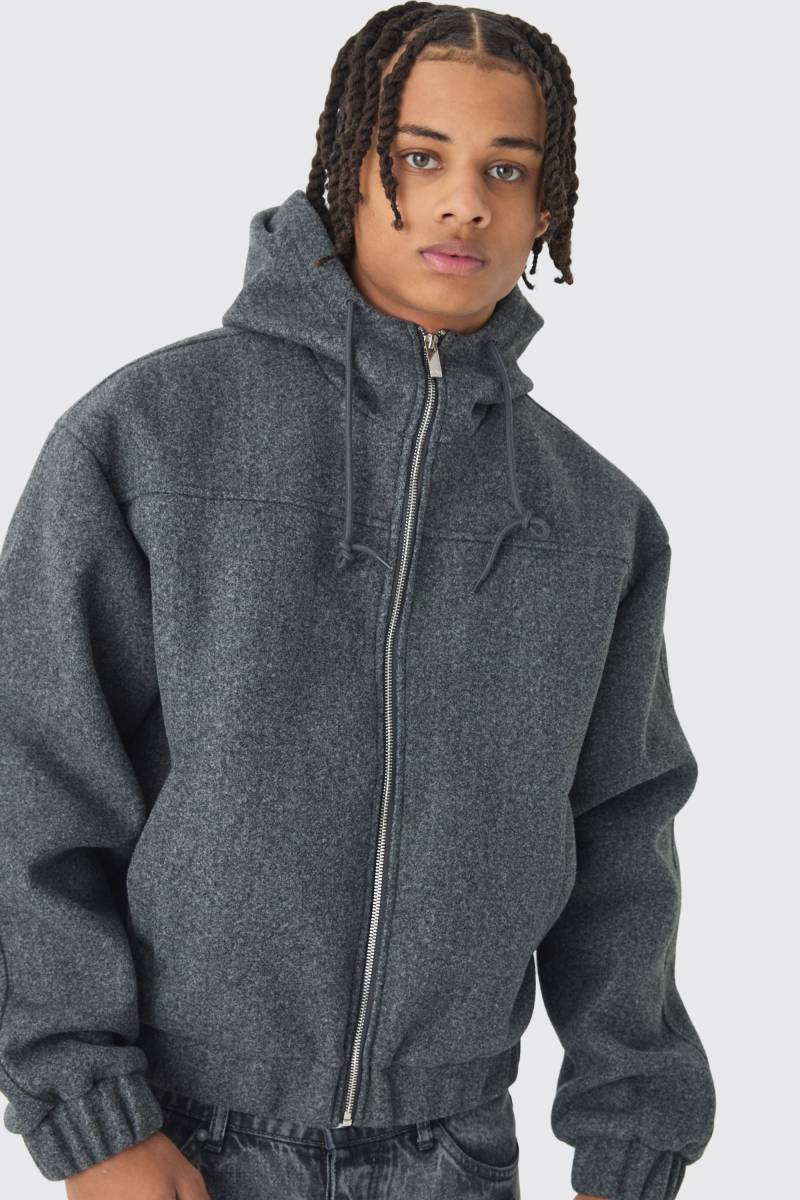 Kastige Melton Bomberjacke Mit Kapuze - Charcoal - Xs, Charcoal Kastige Melton Bomberjacke Mit Kapuze - Charcoal - Xs, Charcoal von boohoo