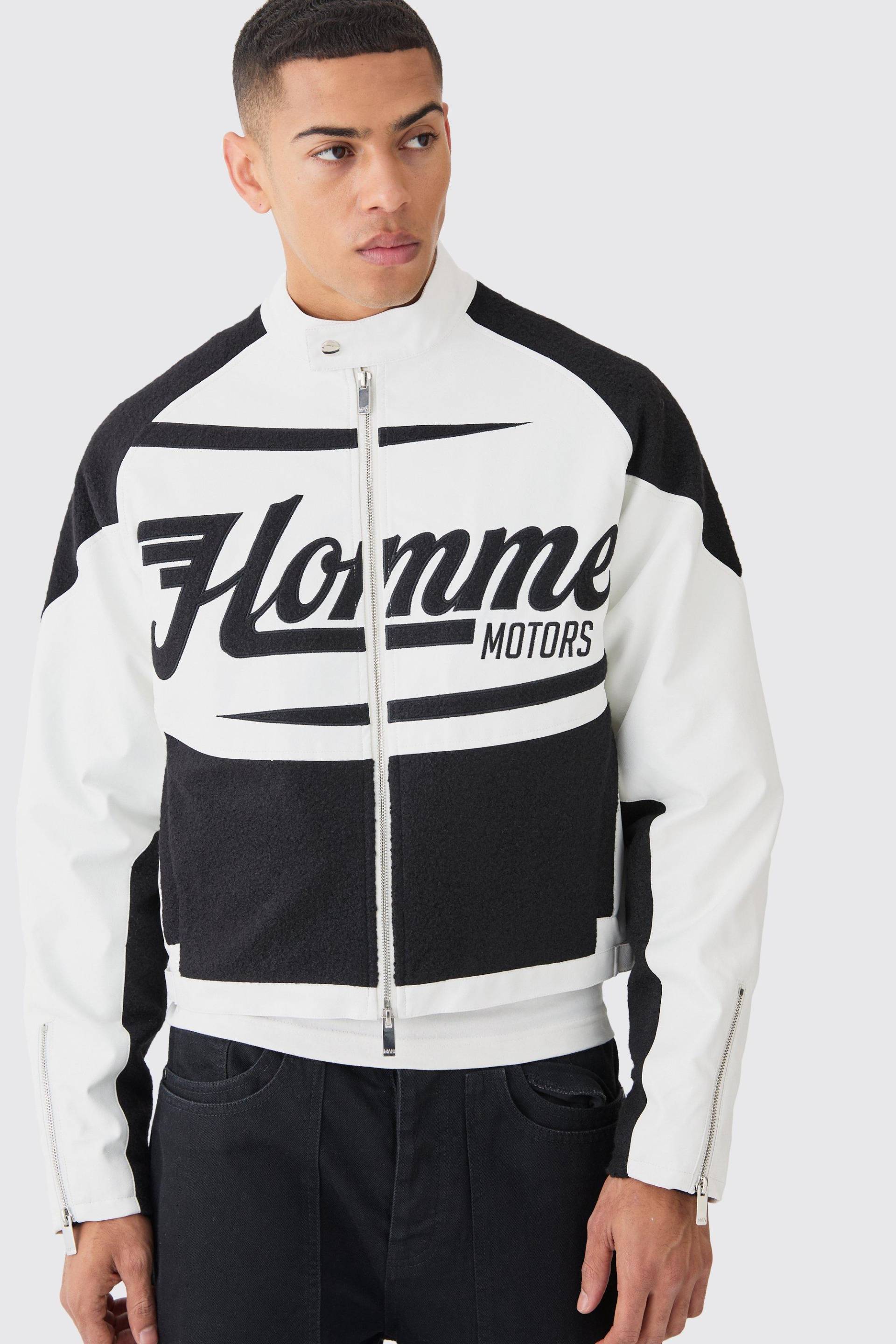 Kastige Pu Kontrast-Bouclee Moto-Jacke - Black - S, Black Kastige Pu Kontrast-Bouclee Moto-Jacke - Black - S, Black von boohoo