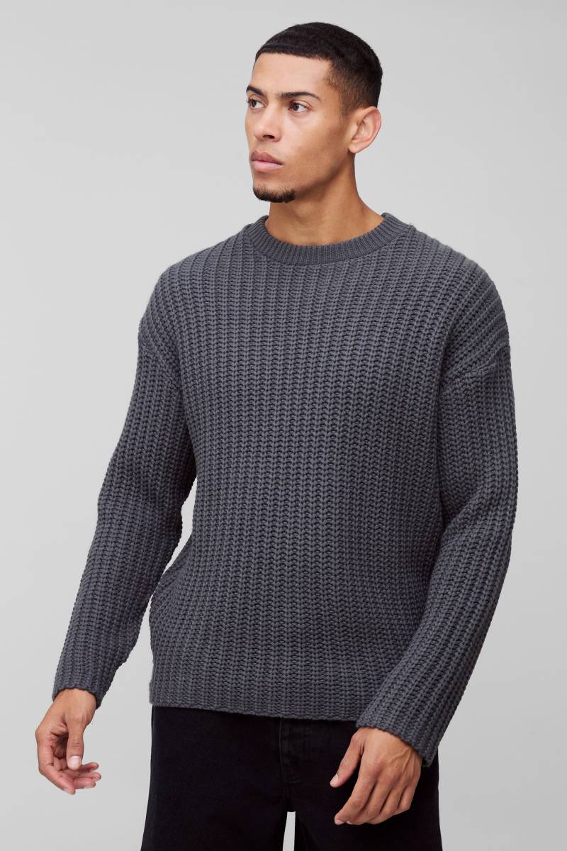 Kastiger Oversize Color Twist Pullover - Charcoal - M, Charcoal von boohoo