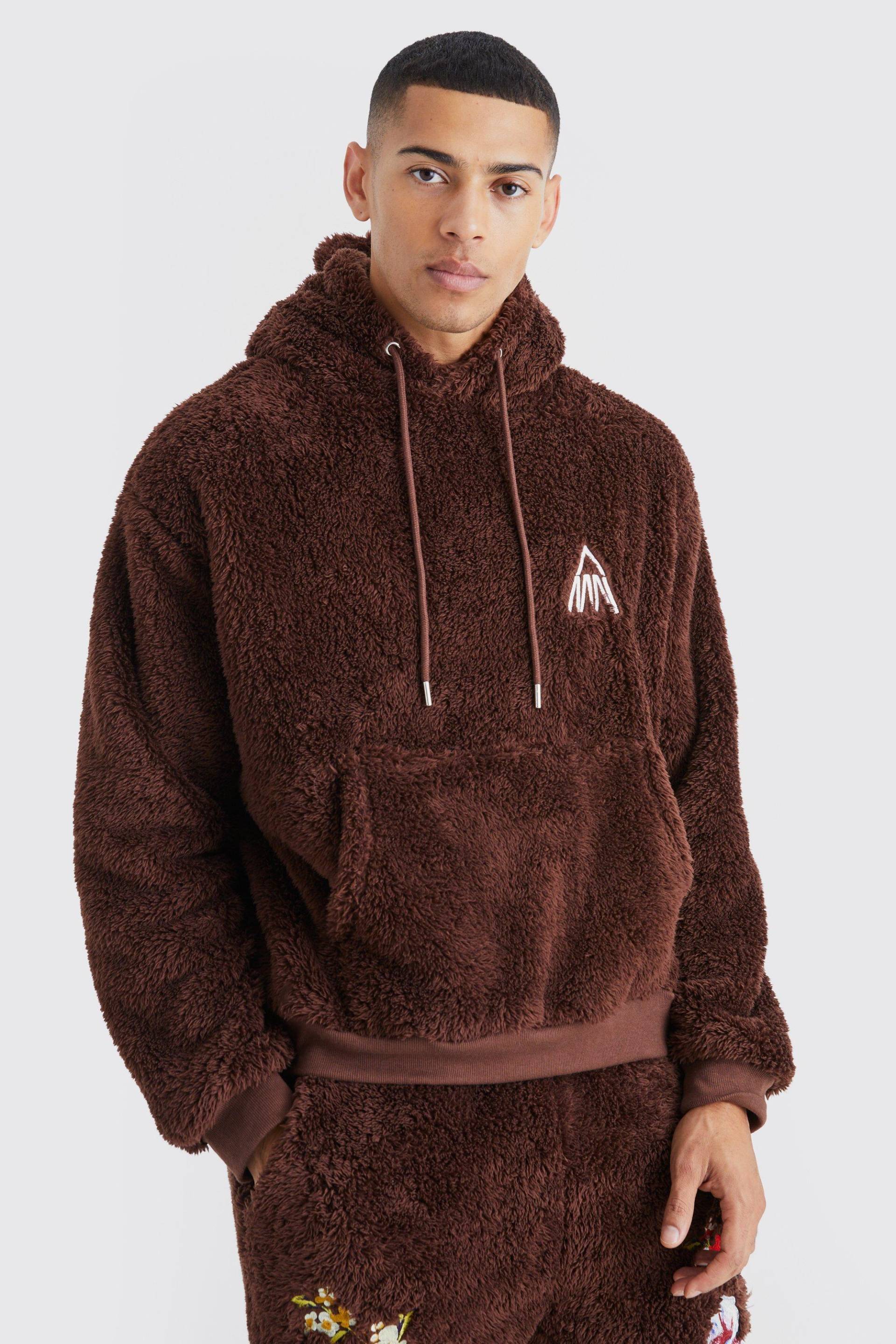 Kastiger Oversize Hoodie Mit Man-Stickerei - Chocolate - M, Chocolate von boohoo