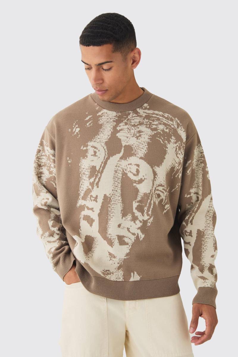 Kastiger Oversize Strickpullover Mit Renaissance-Print - Stone - L, Stone Kastiger Oversize Strickpullover Mit Renaissance-Print - Stone - L, Stone von boohoo