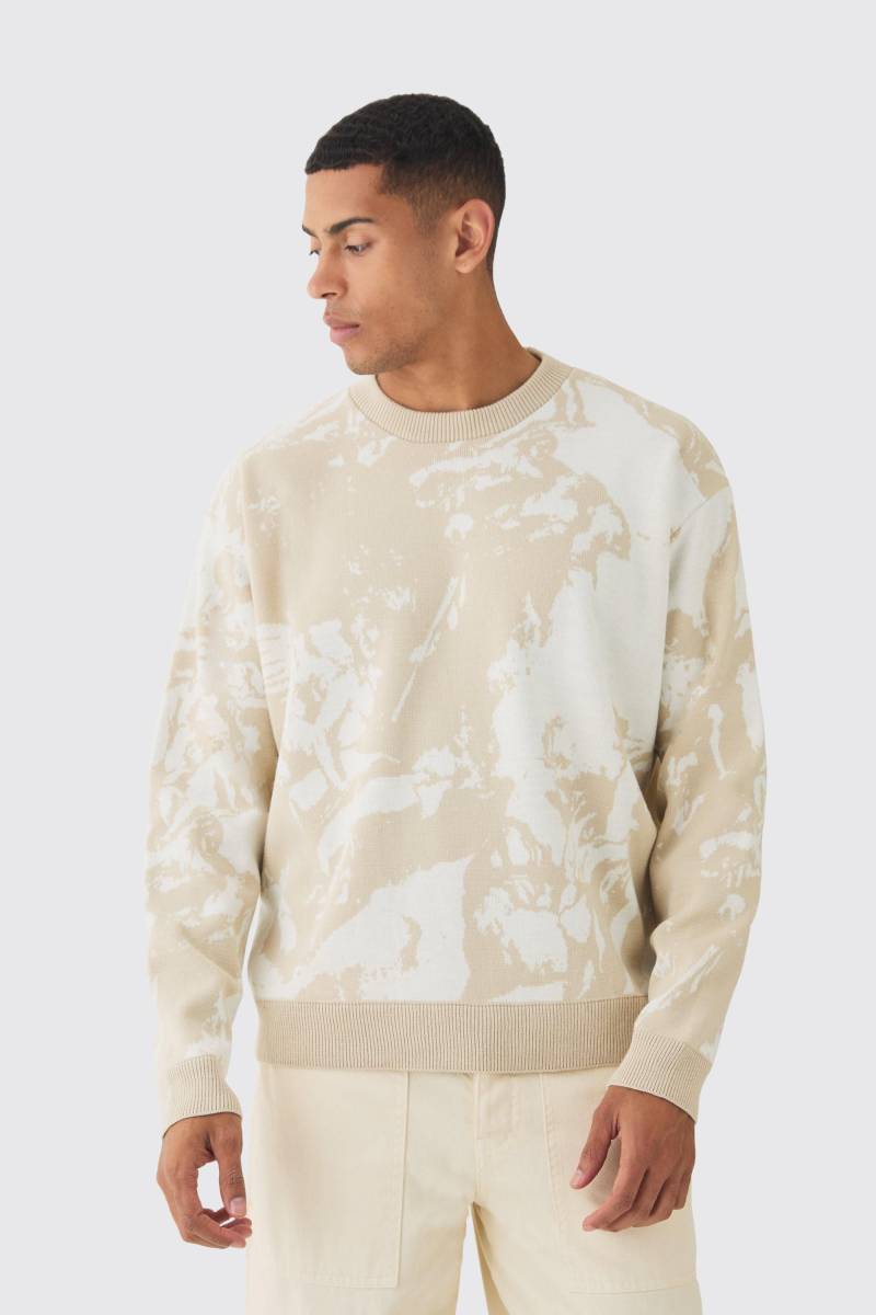 Kastiger Oversize Strickpullover Mit Renaissance-Print - Stone - Xl, Stone von boohoo