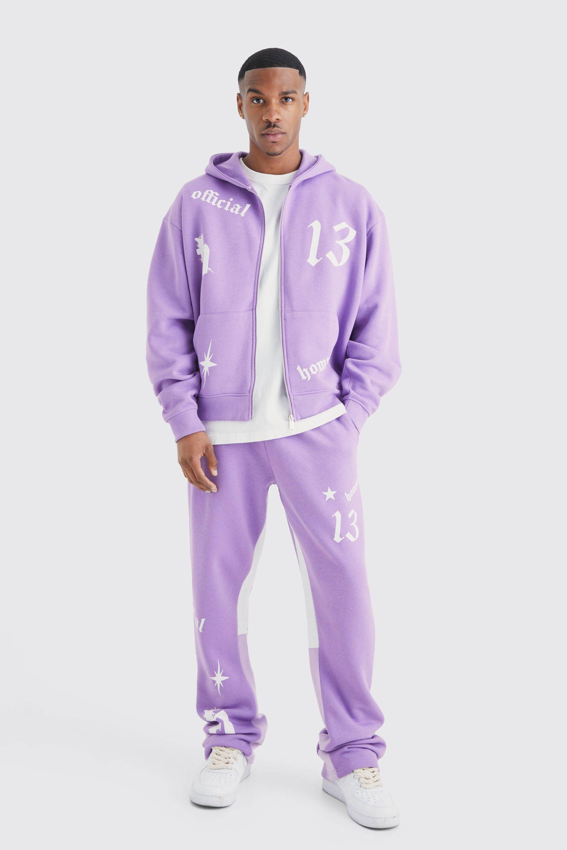 Kastiger Oversize Trainingsanzug Mit Kapuze - Purple - L, Purple von boohoo