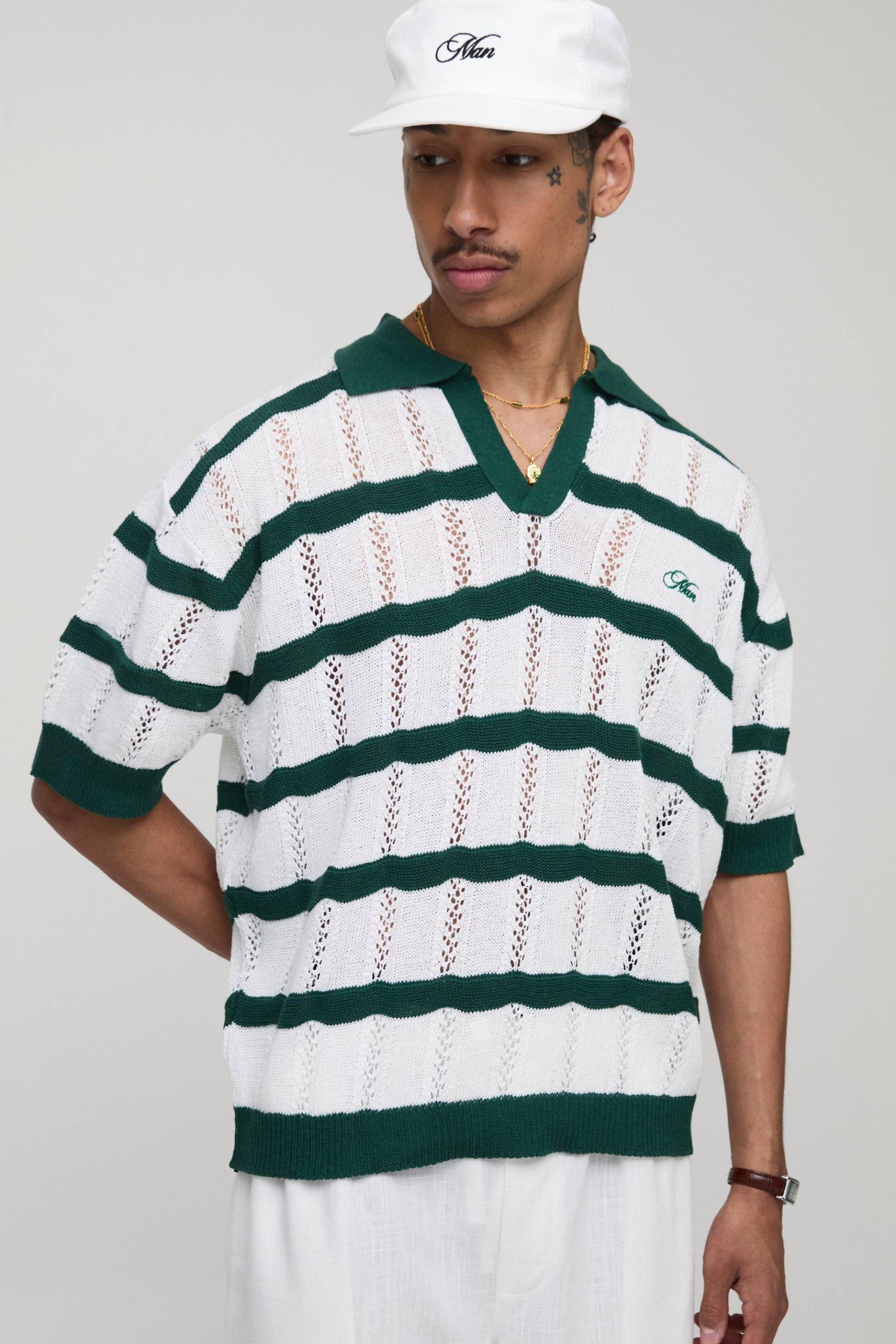 Kastiges Gestreiftes Oversize Man Poloshirt - Ecru - L, Ecru Kastiges Gestreiftes Oversize Man Poloshirt - Ecru - L, Ecru von boohoo