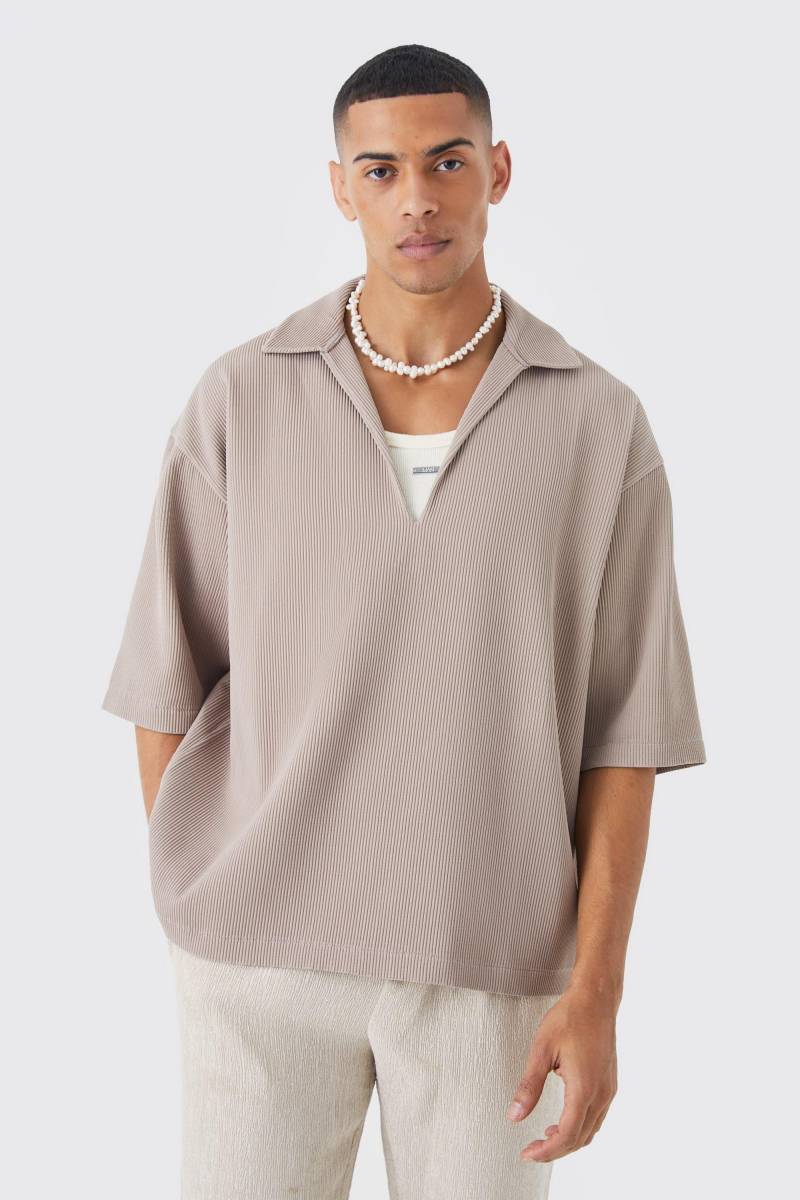 Kastiges Oversize Hemd Mit V-Ausschnitt - Mocha - Xs, Mocha von boohoo