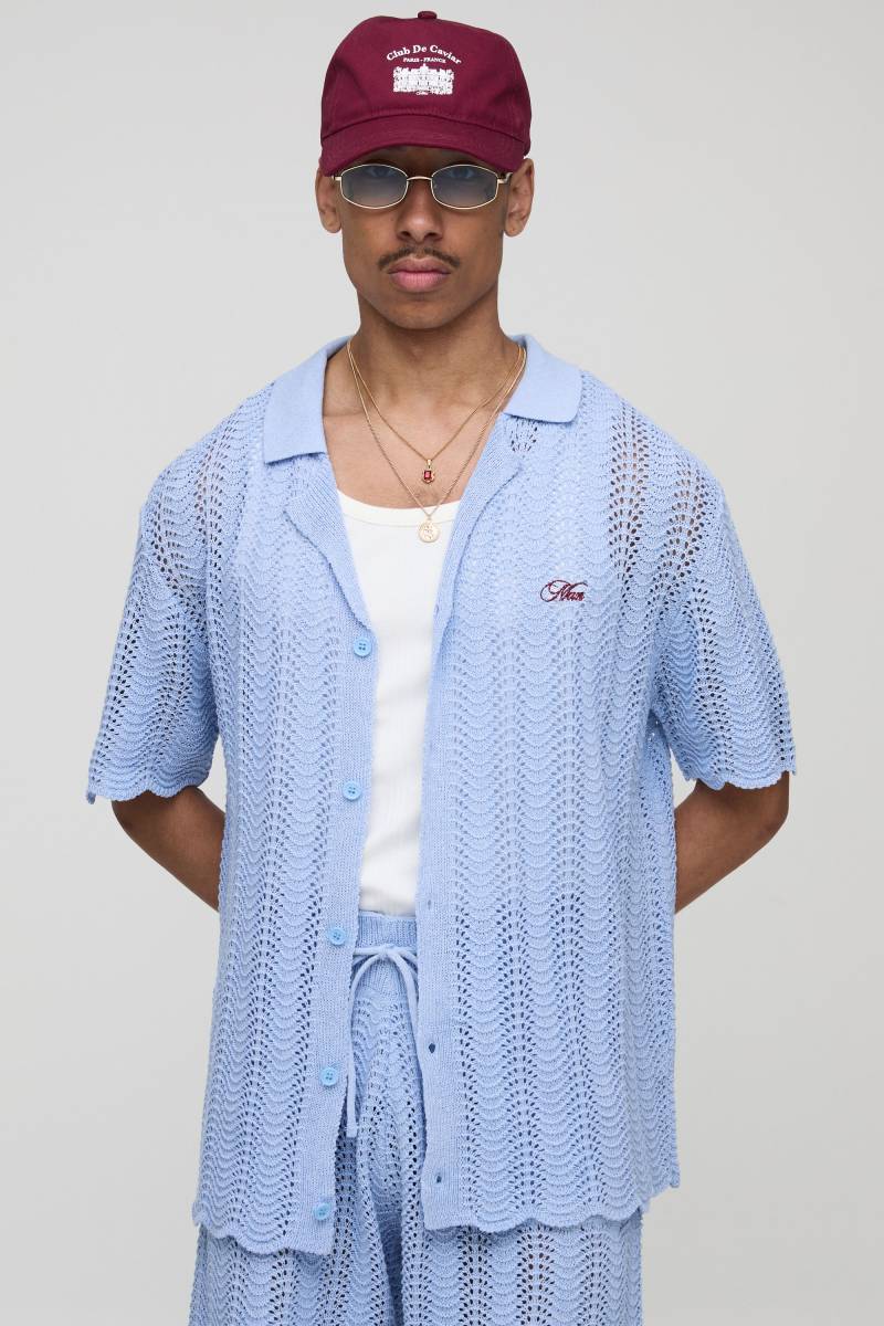 Kastiges Oversize Man Hemd Mit Stickerei - Light Blue - L, Light Blue von boohoo