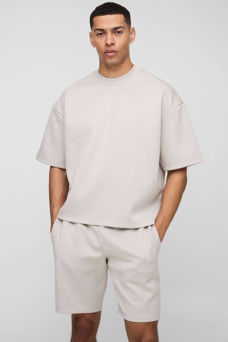 Kastiges Oversize Scuba T-Shirt & Shorts - Stone - Xs, Stone von boohoo