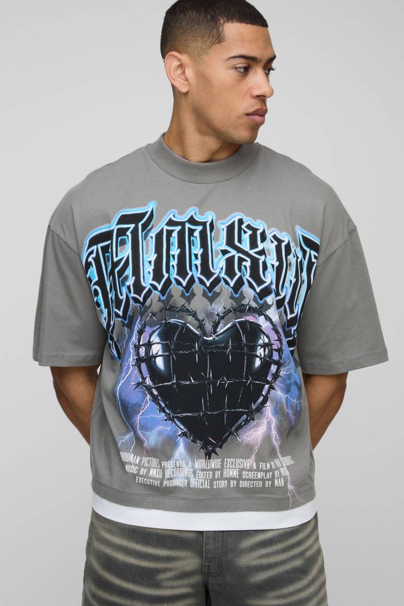 Kastiges Oversize T-Shirt Mit Herz-Print - Charcoal - Xs, Charcoal Kastiges Oversize T-Shirt Mit Herz-Print - Charcoal - Xs, Charcoal von boohoo
