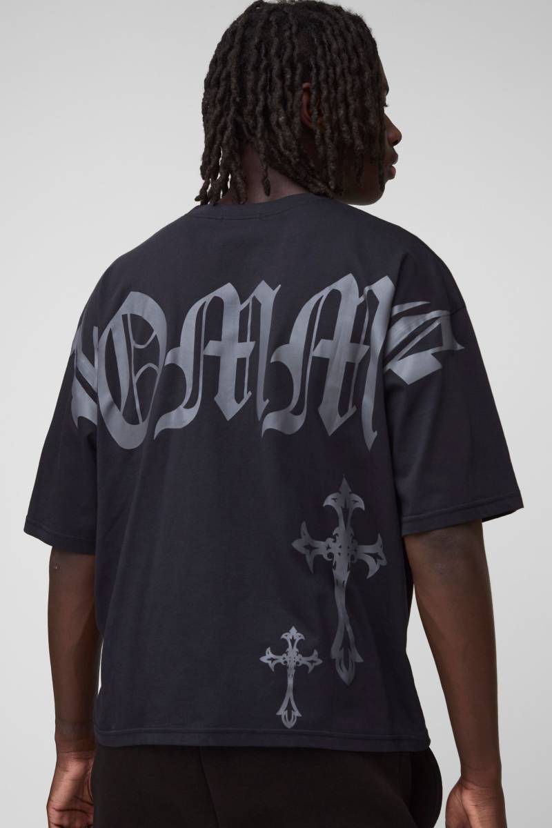 Kastiges Oversize T-Shirt Mit Homme Kreuz-Print - Black - Xs, Black von boohoo