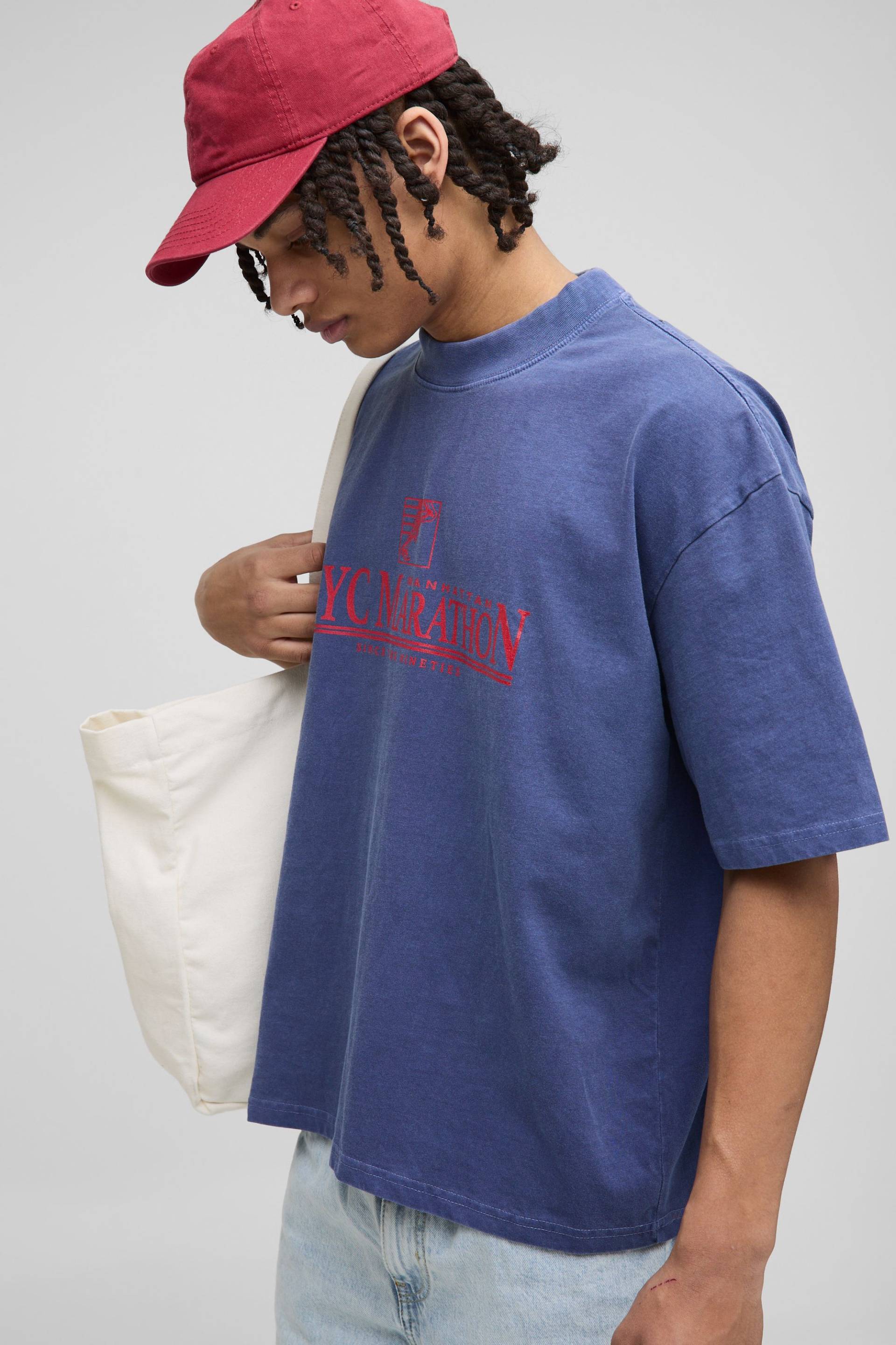 Kastiges Oversize T-Shirt Mit Nyc Marmorprint - Navy - M, Navy Kastiges Oversize T-Shirt Mit Nyc Marmorprint - Navy - M, Navy von boohoo