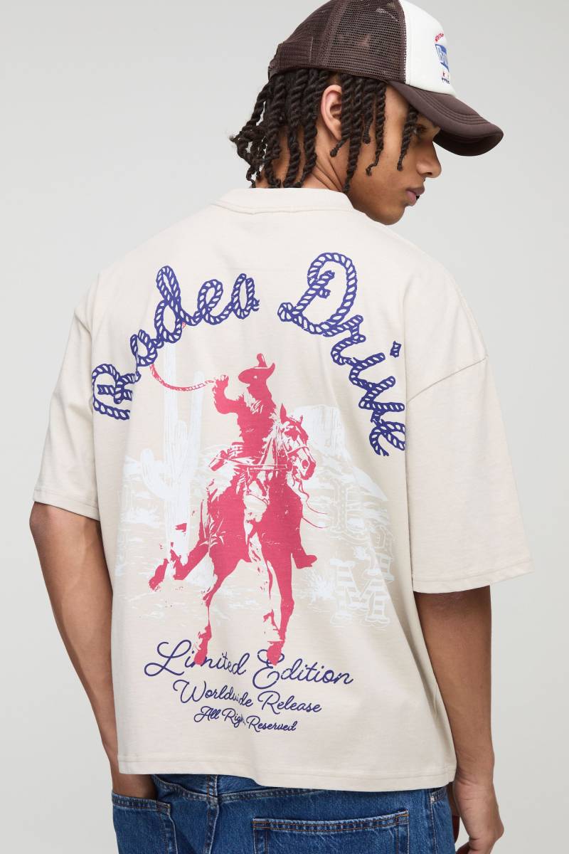 Kastiges Oversize T-Shirt Mit Rodeo Drive Western Print - Stone - Xs, Stone Kastiges Oversize T-Shirt Mit Rodeo Drive Western Print - Stone - Xs, Stone von boohoo