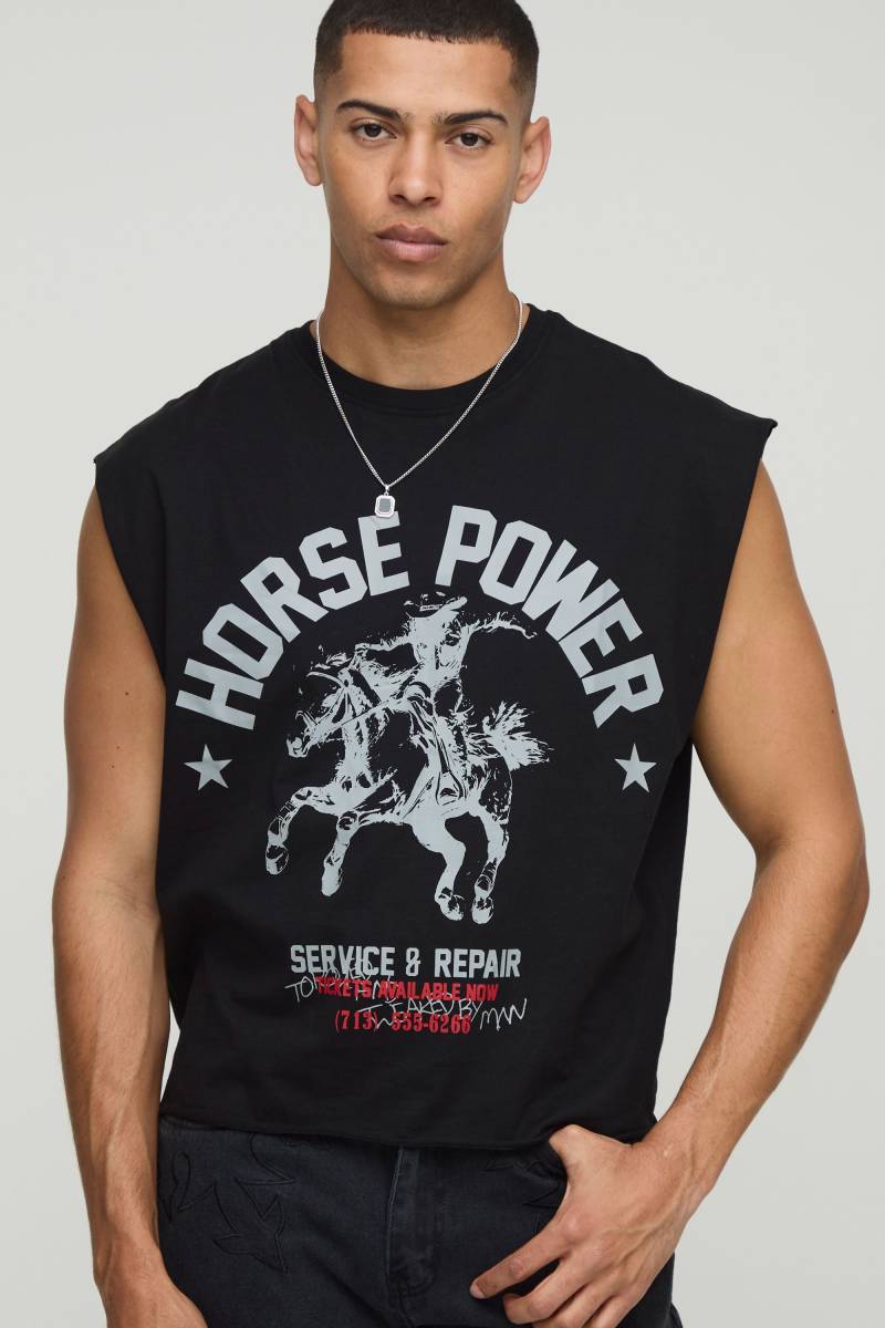 Kastiges Oversize Vesttop Mit Western-Print - Black - M, Black von boohoo