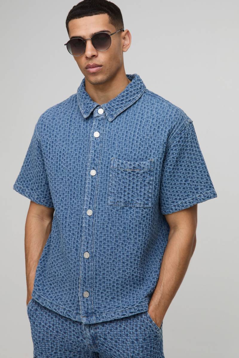 Kastiges Strukturiertes Denim-Hemd - Mid Blue - Xs, Mid Blue Kastiges Strukturiertes Denim-Hemd - Mid Blue - Xs, Mid Blue von boohoo