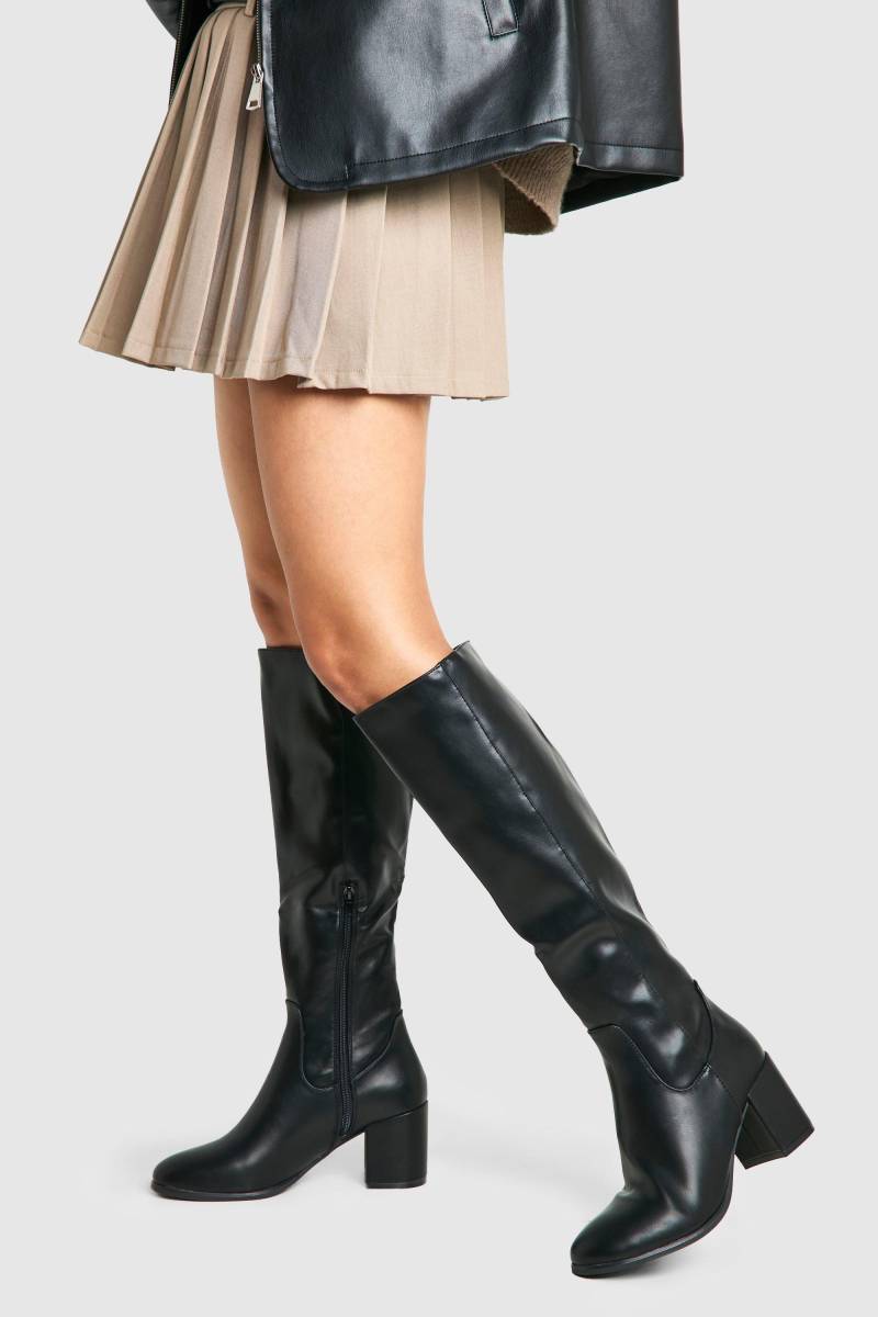 Kniehohe Basic-Stiefel Mit Tiefem Blockabsatz - Black - 40, Black von boohoo