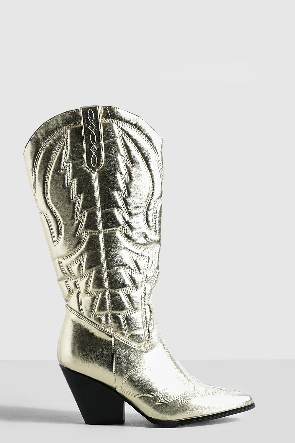 Kniehohe Metallic Western Cowboy-Stiefel - Gold - 39, Gold Kniehohe Metallic Western Cowboy-Stiefel - Gold - 39, Gold von boohoo