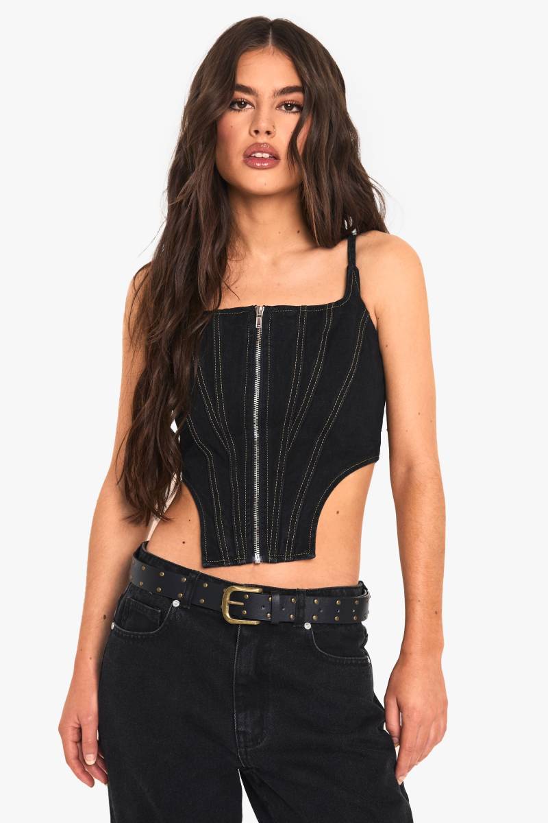 Korsett Mit Kontrast-Naht - Black - 38, Black von boohoo