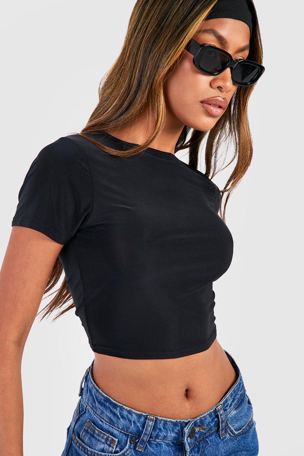 Kurzärmliges Basic Crop Top - Black - 34, Black von boohoo