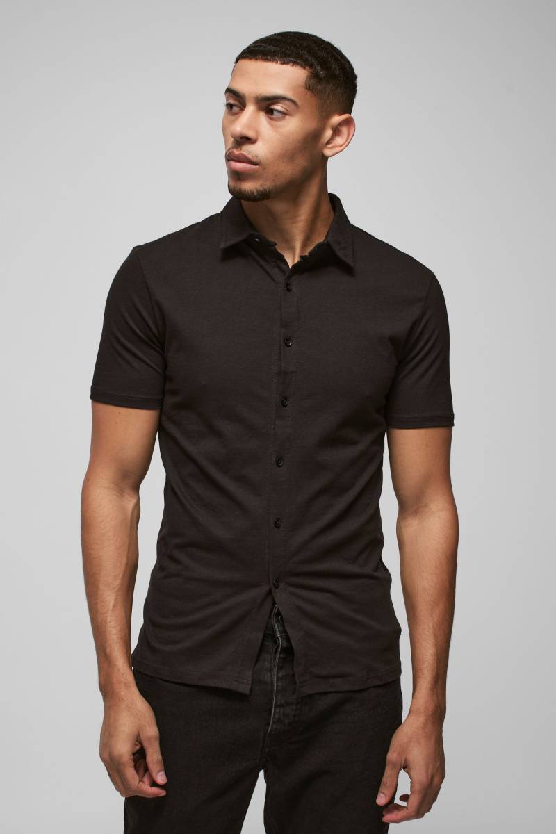 Kurzarm Muscle Fit Jersey-Hemd - Black - Xs, Black Kurzarm Muscle Fit Jersey-Hemd - Black - Xs, Black von boohoo