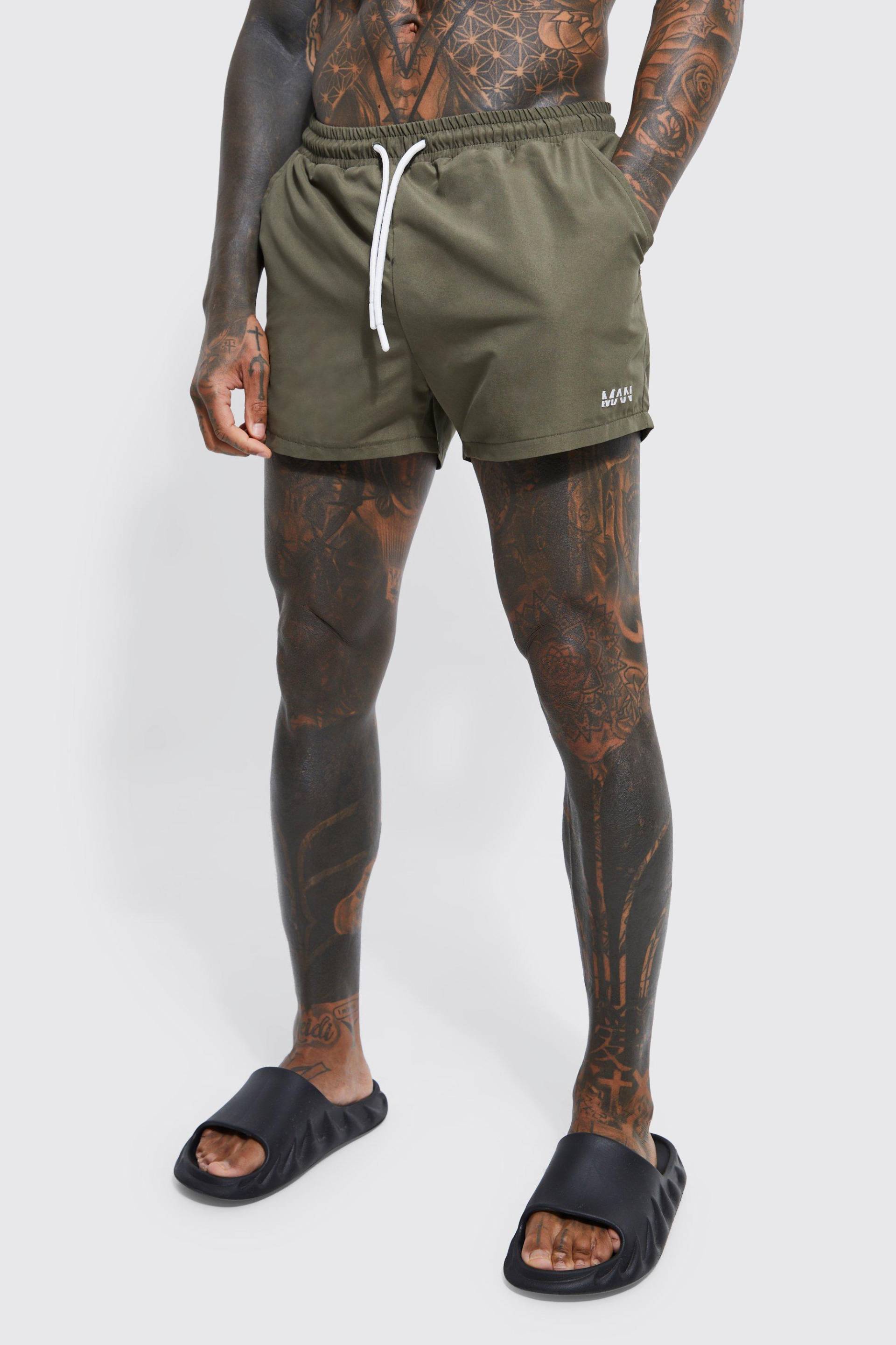 Kurze Original Man Badehose - Khaki - L, Khaki von boohoo