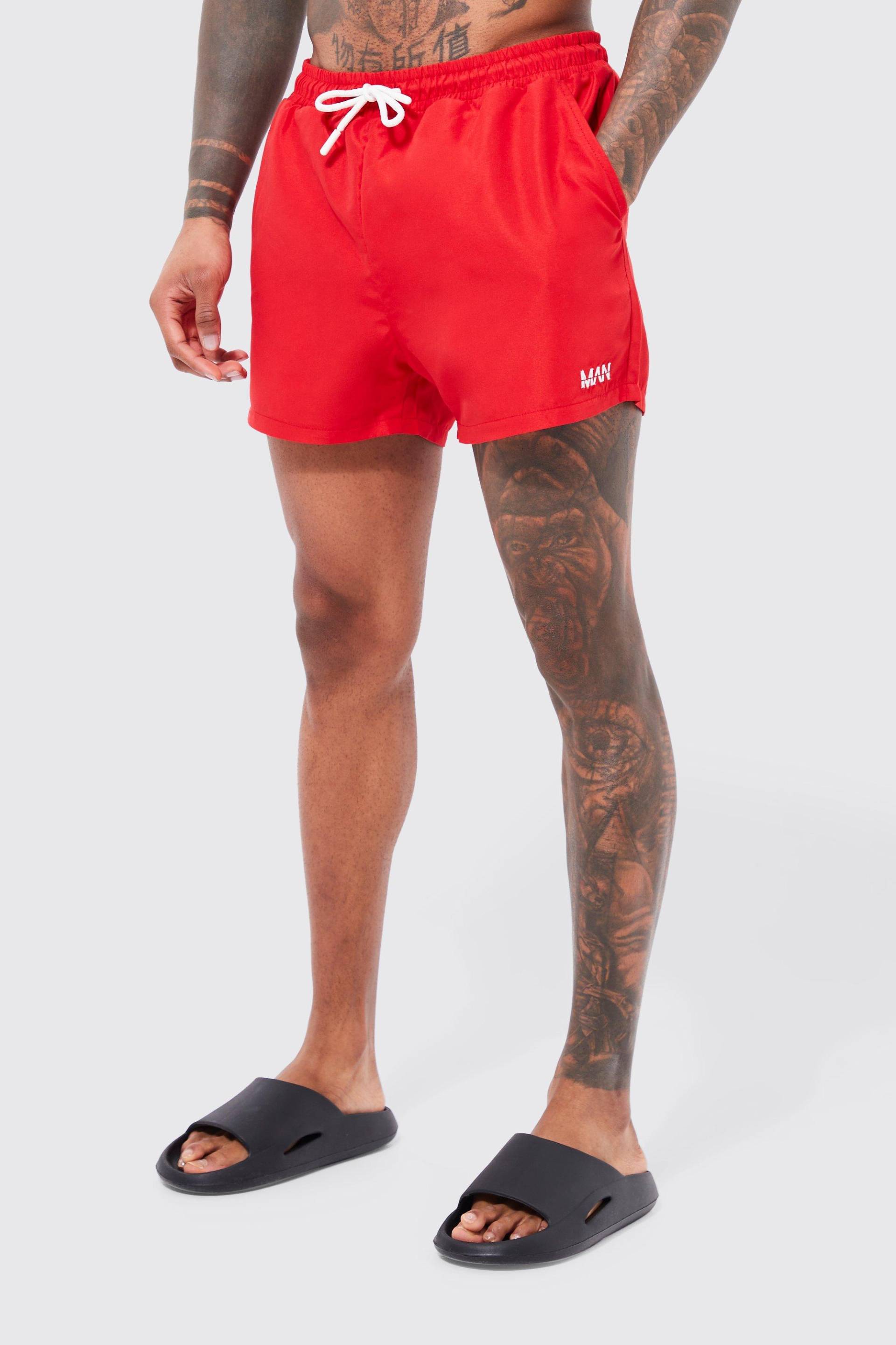 Kurze Original Man Badehose - Red - M, Red von boohoo