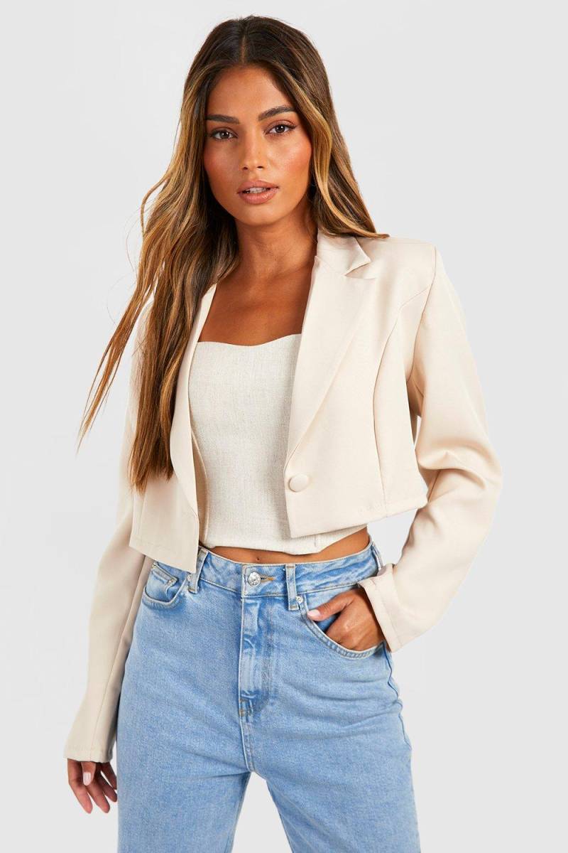 Kurzer Basic Basic Mit Knopf - Stone - 34, Stone von boohoo
