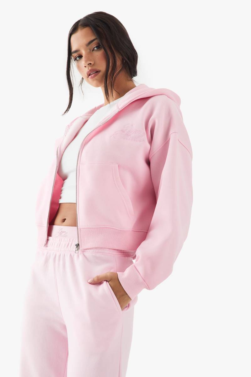 Kurzer Hoodie Mit Dsgn Studio Kontrast-Schriftzug Und Reißverschluss - Pink - Xs, Pink Kurzer Hoodie Mit Dsgn Studio Kontrast-Schriftzug Und Reißverschluss - Pink - Xs, Pink von boohoo