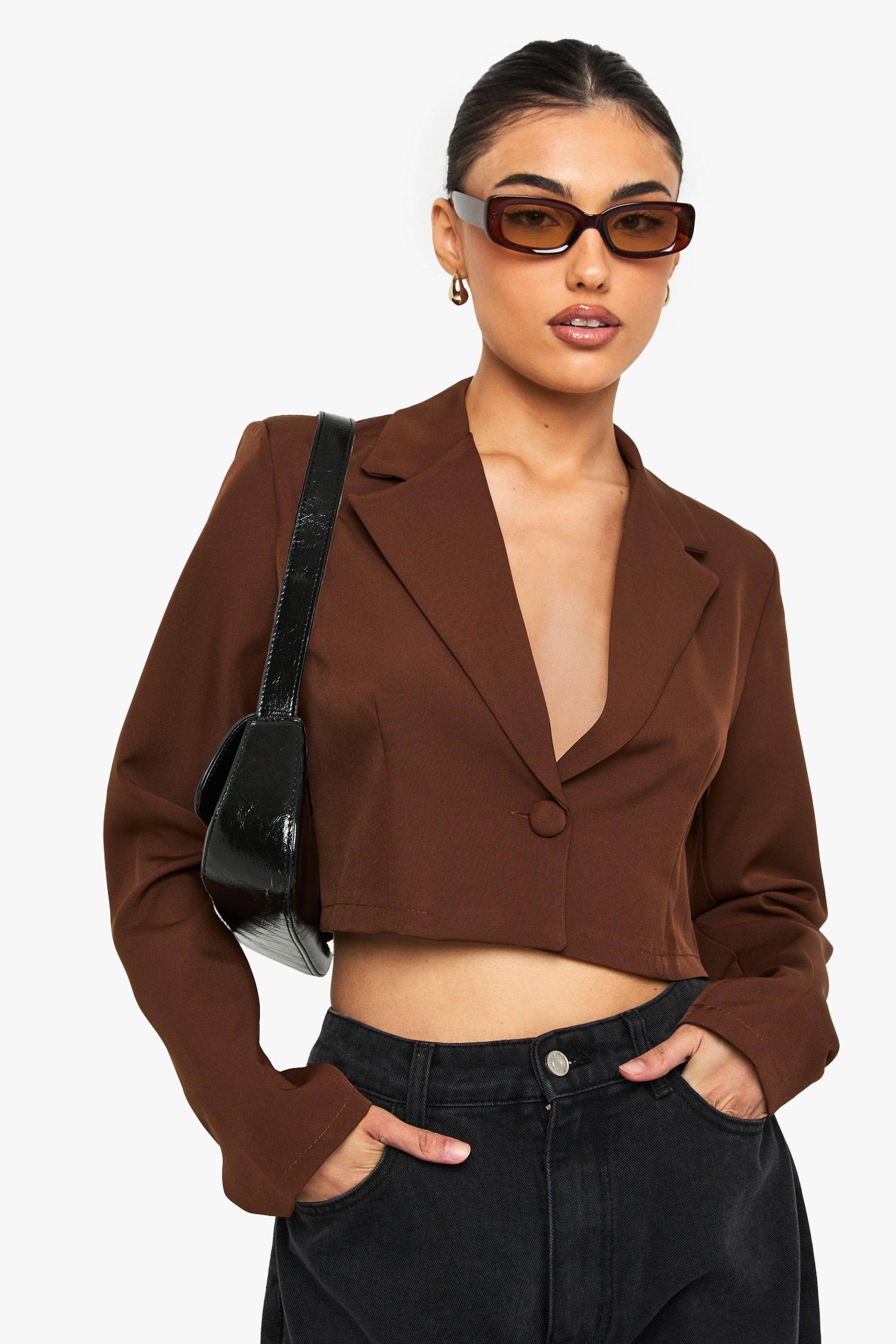 Kurzer Lockerer Basic Blazer - Chocolate - 34, Chocolate Kurzer Lockerer Basic Blazer - Chocolate - 34, Chocolate von boohoo