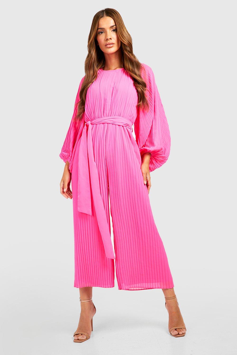 Langärmliger Culotte-Jumpsuit - Bright Pink - 36, Bright Pink von boohoo