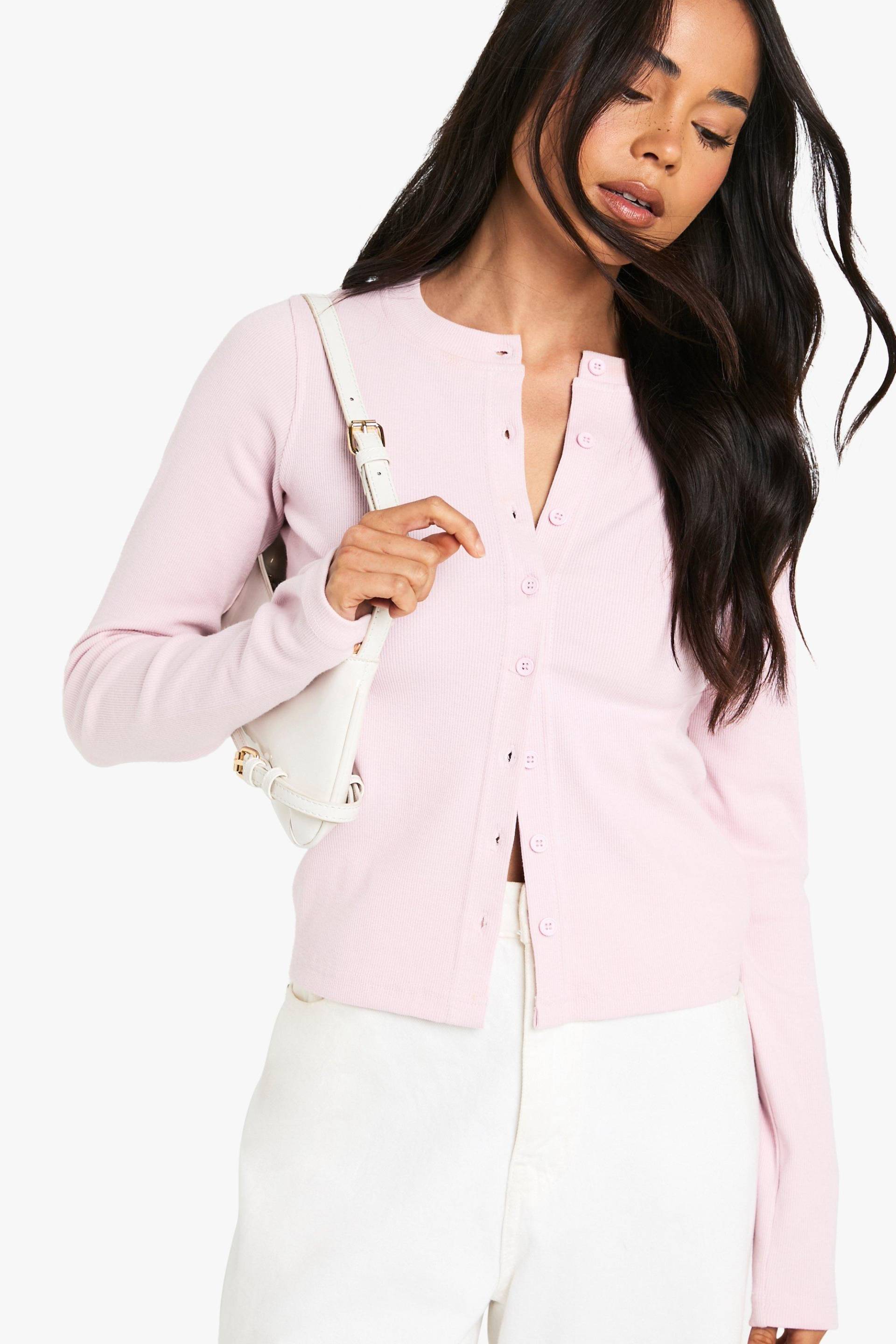 Langärmliges Geripptes Oberteil Mit Knopfleiste - Baby Pink - 40, Baby Pink Langärmliges Geripptes Oberteil Mit Knopfleiste - Baby Pink - 40, Baby Pink von boohoo