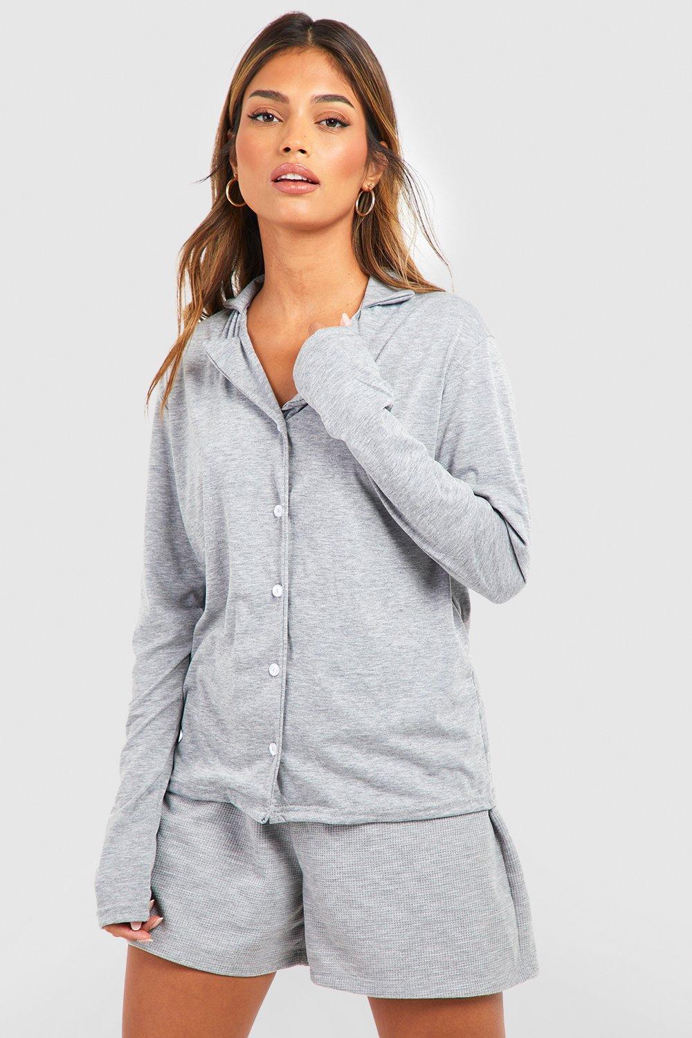 Langärmliges Jersey Pyjama-Hemd Aus Jersey - Grey Marl - 38, Grey Marl von boohoo