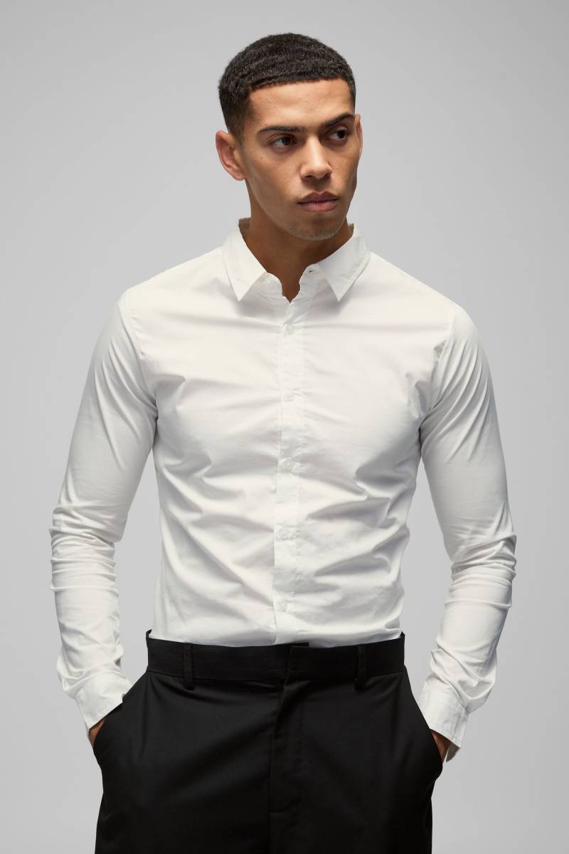 Langärmliges Stretch-Hemd - White - M, White von boohoo