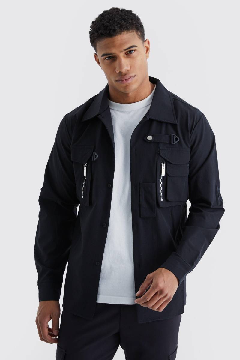 Langärmliges Utility-Hemd Mit 3D-Tasche - Black - Xs, Black von boohoo