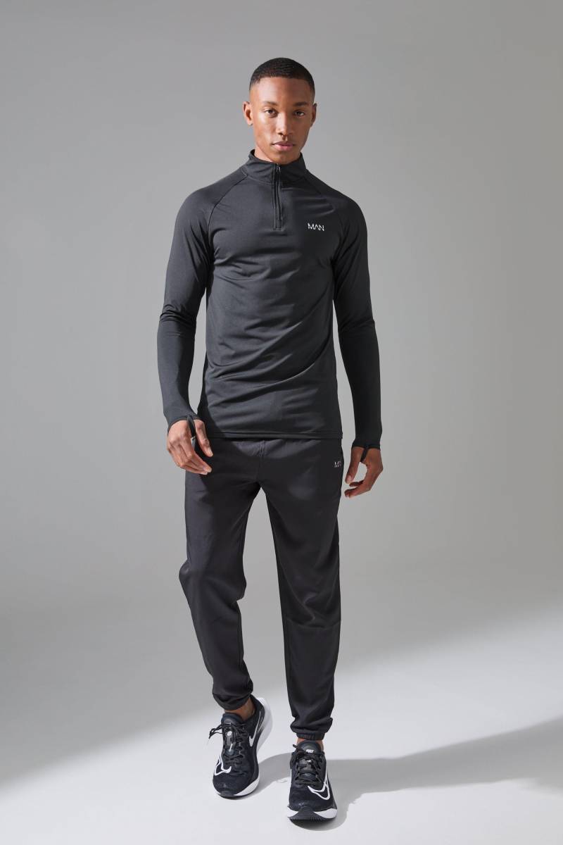 Langer Man Active Trainingsanzug Mit Reißverschluss - Black - L, Black von boohoo