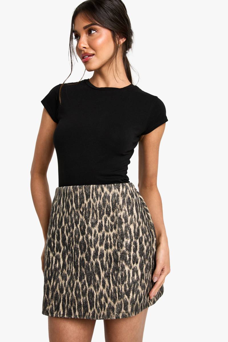 Leopardenprint Minirock In Wolloptik Mit Hohem Bund - S, Leopard von boohoo