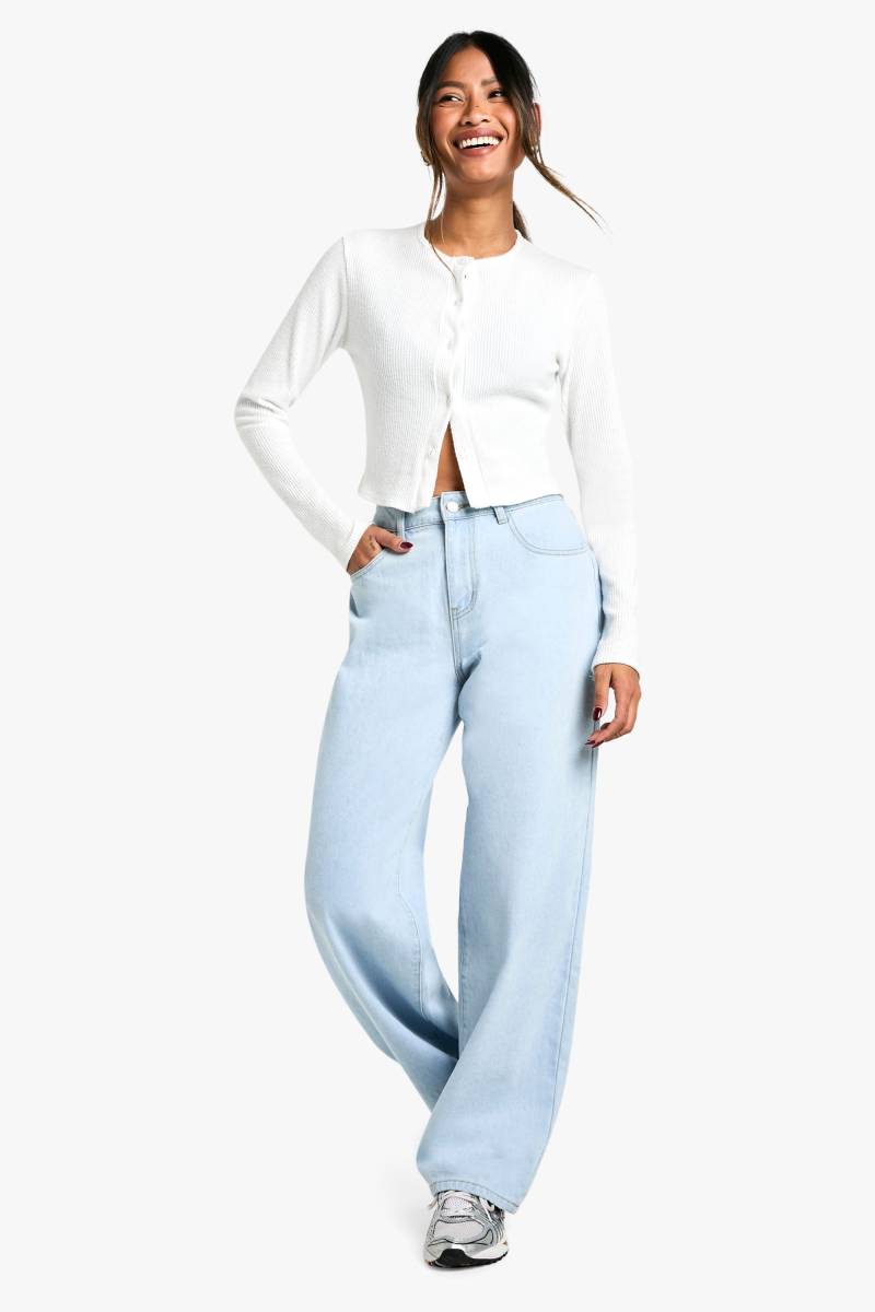 Lockere Basics Boyfriend-Jeans - Bleached Blue - 10/32L, Bleached Blue von boohoo