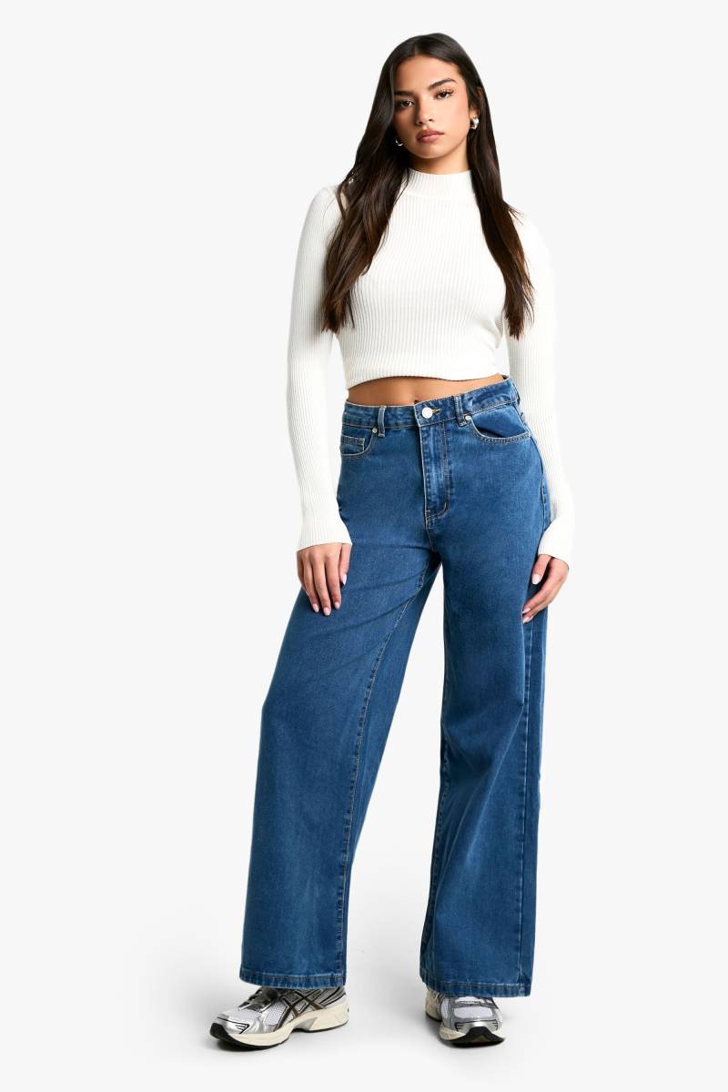 Lockere Basics Boyfriend-Jeans - Mid Blue - 42, Mid Blue von boohoo