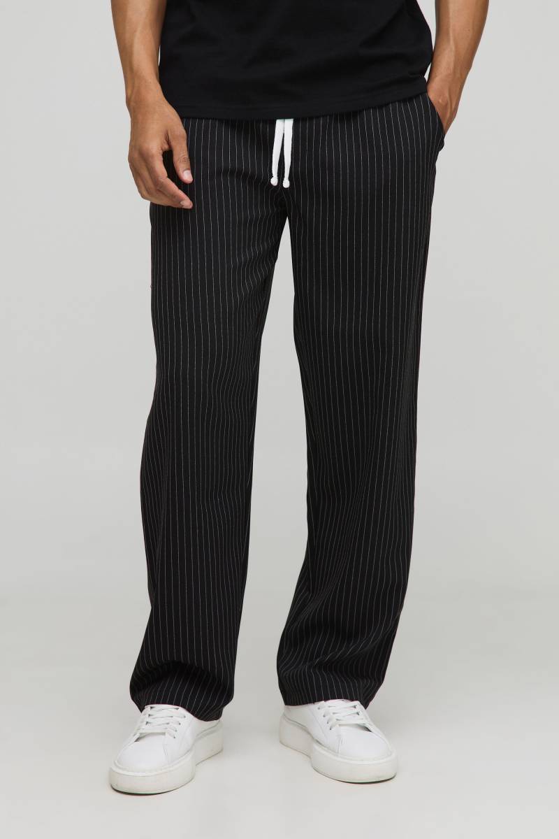 Lockere Nadelstreifen-Hose Mit Elastischem Bund - Black - Xs, Black Lockere Nadelstreifen-Hose Mit Elastischem Bund - Black - Xs, Black von boohoo