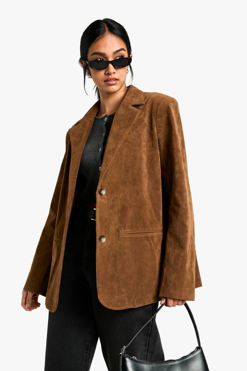 Lockerer Blazer In Vintage-Optik Aus Wildleder-Imitat - Tan - 38, Tan von boohoo