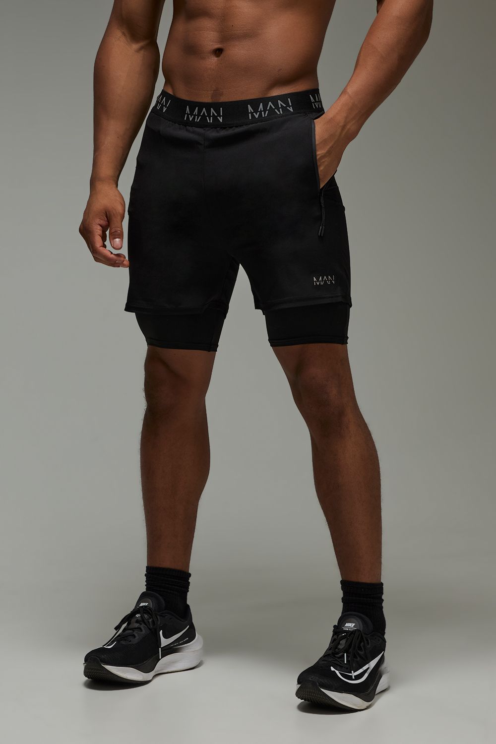 Man Active 2-In-1 Shorts - Black - 2Xl, Black von boohoo