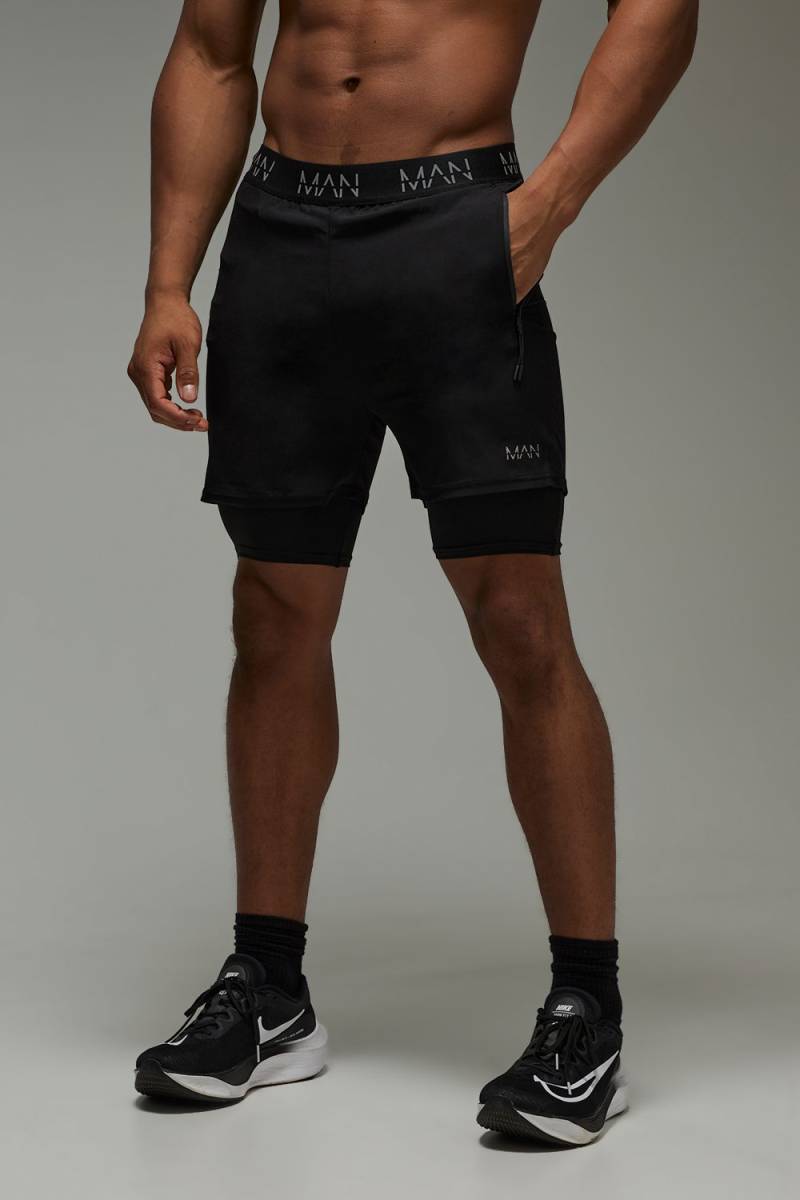 Man Active 2-In-1 Shorts - Black - L, Black von boohoo
