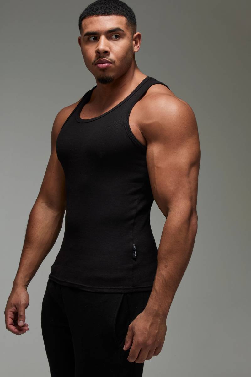 Man Active Geripptes Muscle-Fit Gym Vesttop - Black - Xl, Black von boohoo