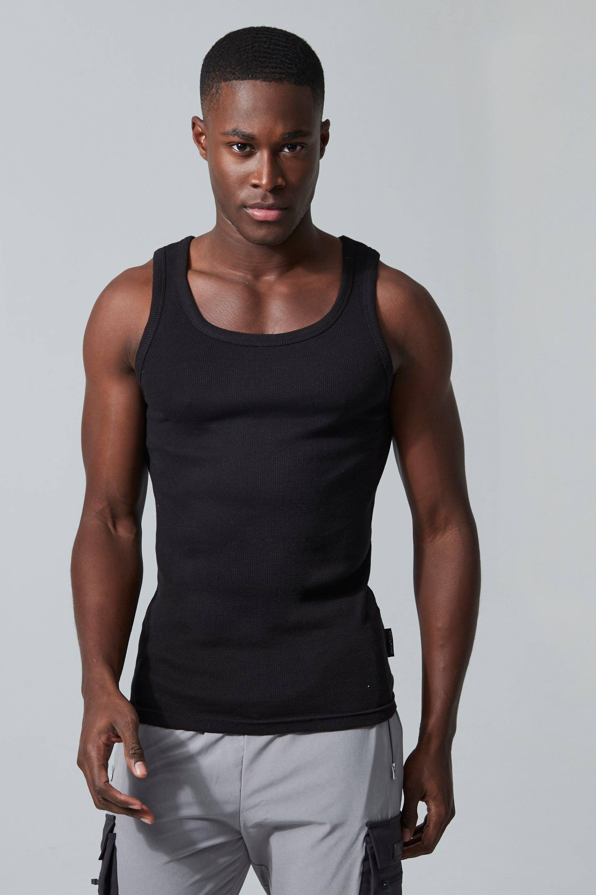 Man Active Geripptes Muscle-Fit Gym Vesttop - Black - Xxl, Black von boohoo