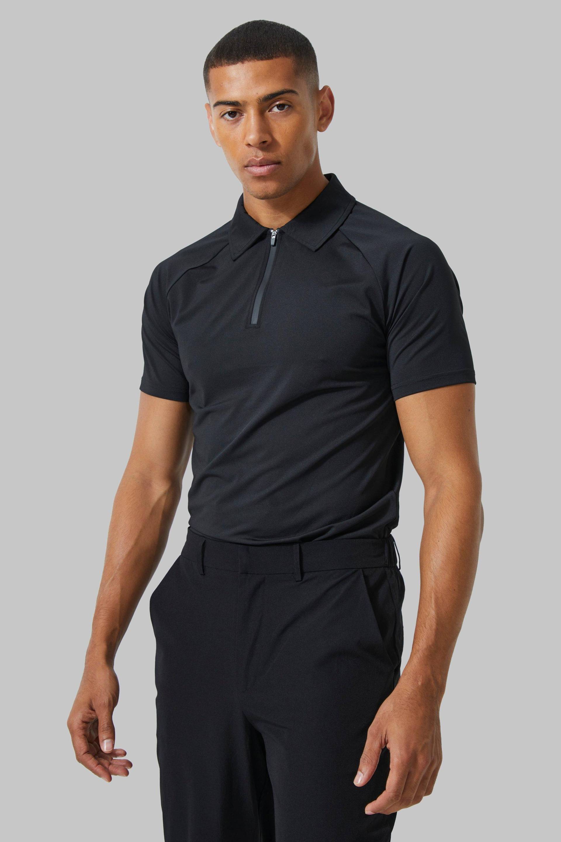 Man Active Golf Poloshirt - Black - M, Black von boohoo