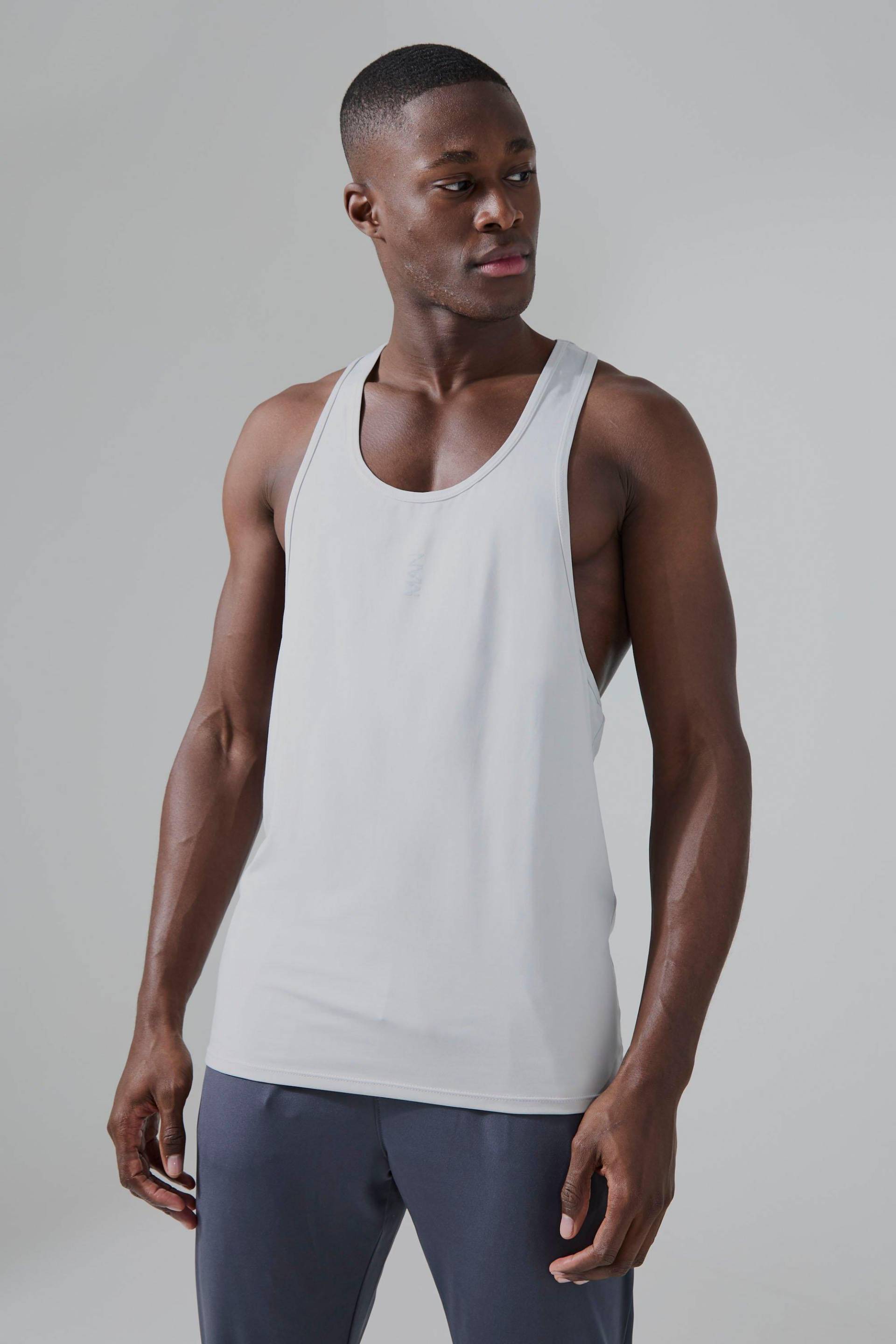 Man Active Gym Poly Gym Racer Vest - Silver - L, Silver von boohoo