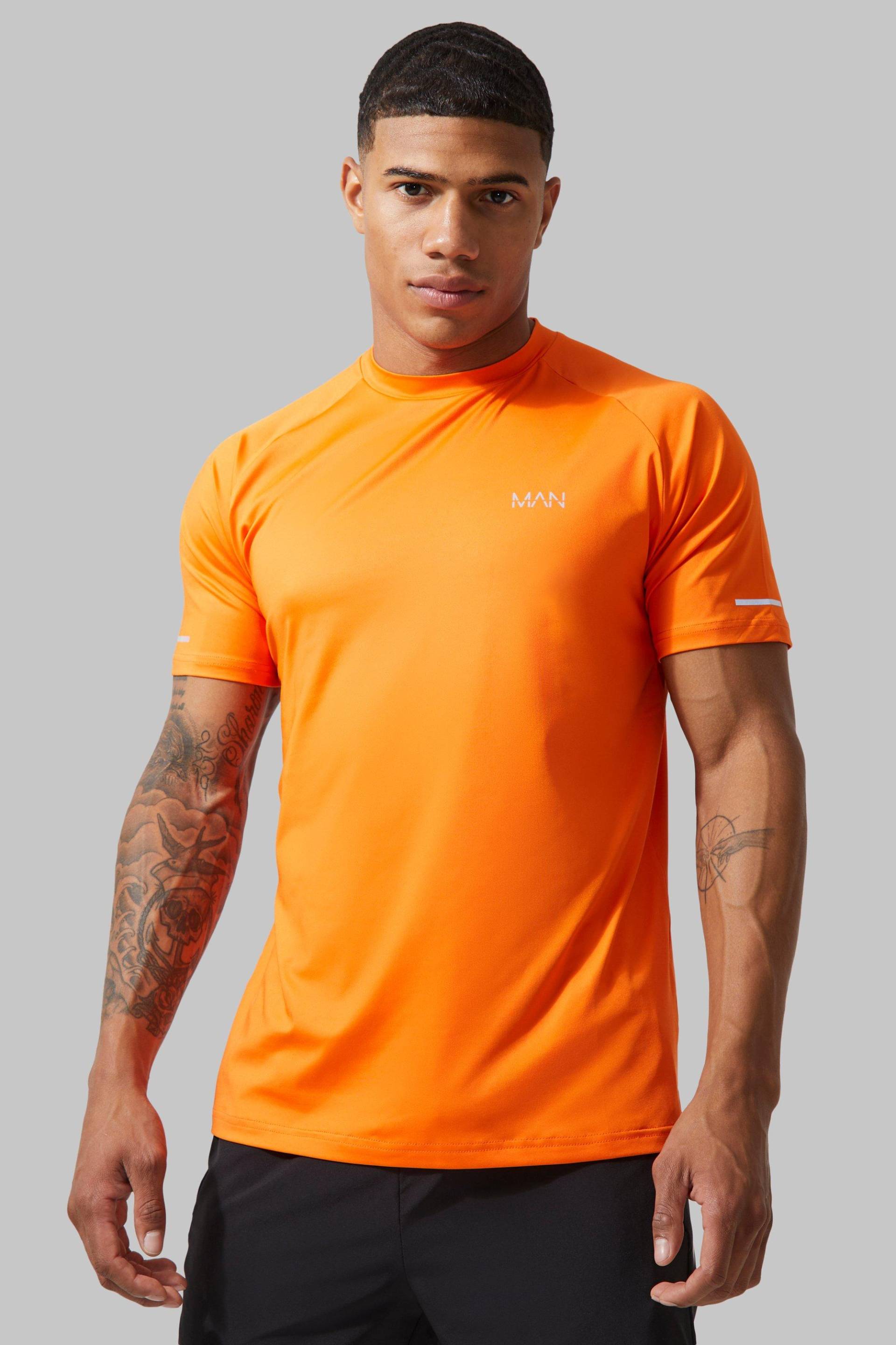 Man Active Gym Raglan T-Shirt - Orange - M, Orange von boohoo