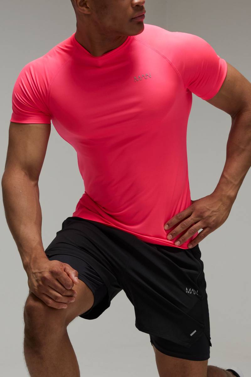 Man Active Hybrid Muscle-Fit Mesh T-Shirt - Pink - L, Pink von boohoo