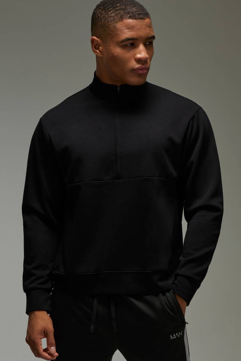 Man Active Interlock Oversized Boxy Luxe 1/4 Zip - Black - M, Black von boohoo